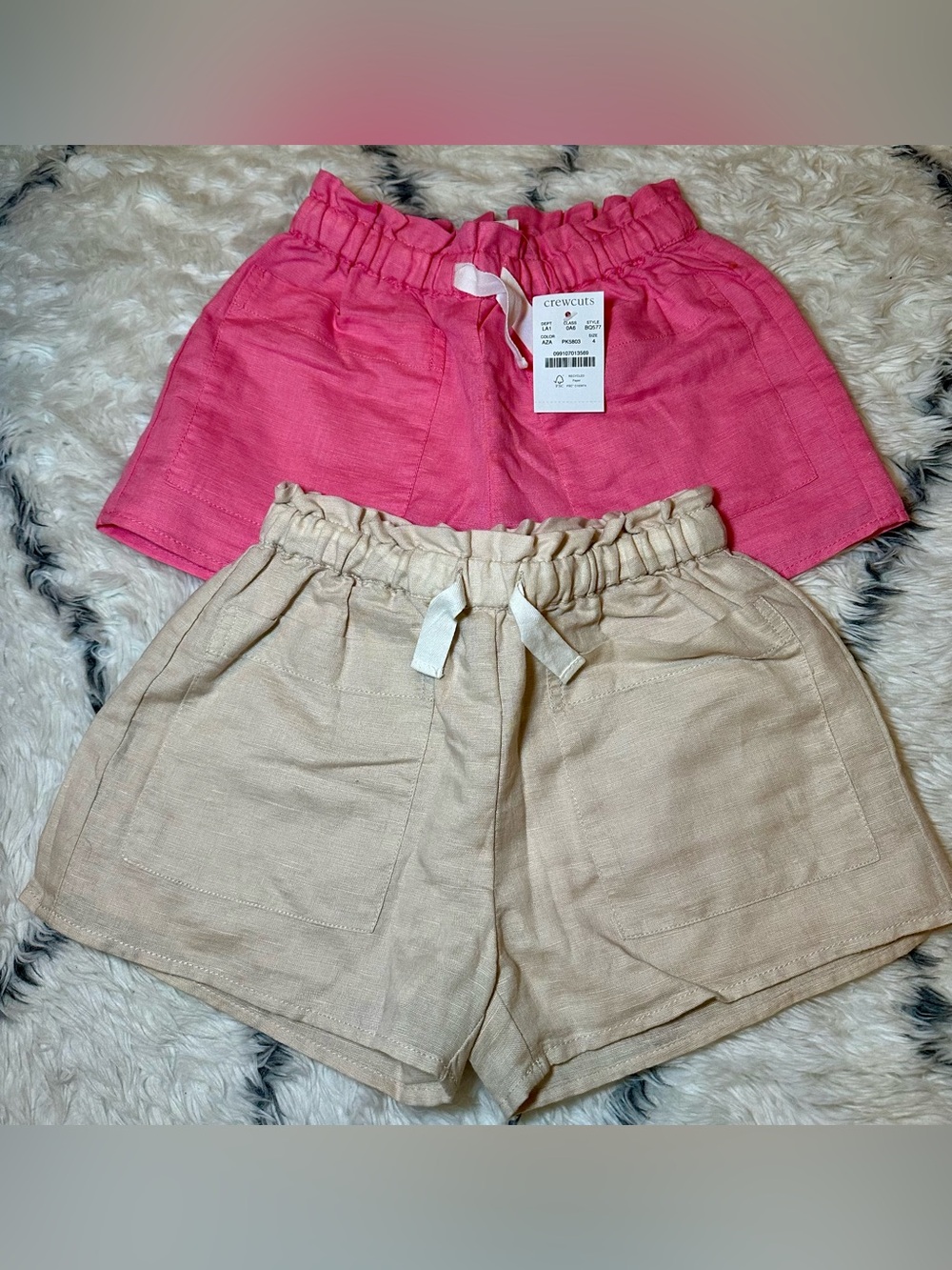 NEW Crewcuts Pink and Beige High-Waist Paperbag Shorts Duo